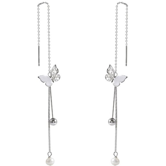 NEW 925 Sterling Silver Pearl Butterfly Earrings - Picture 8 of 8
